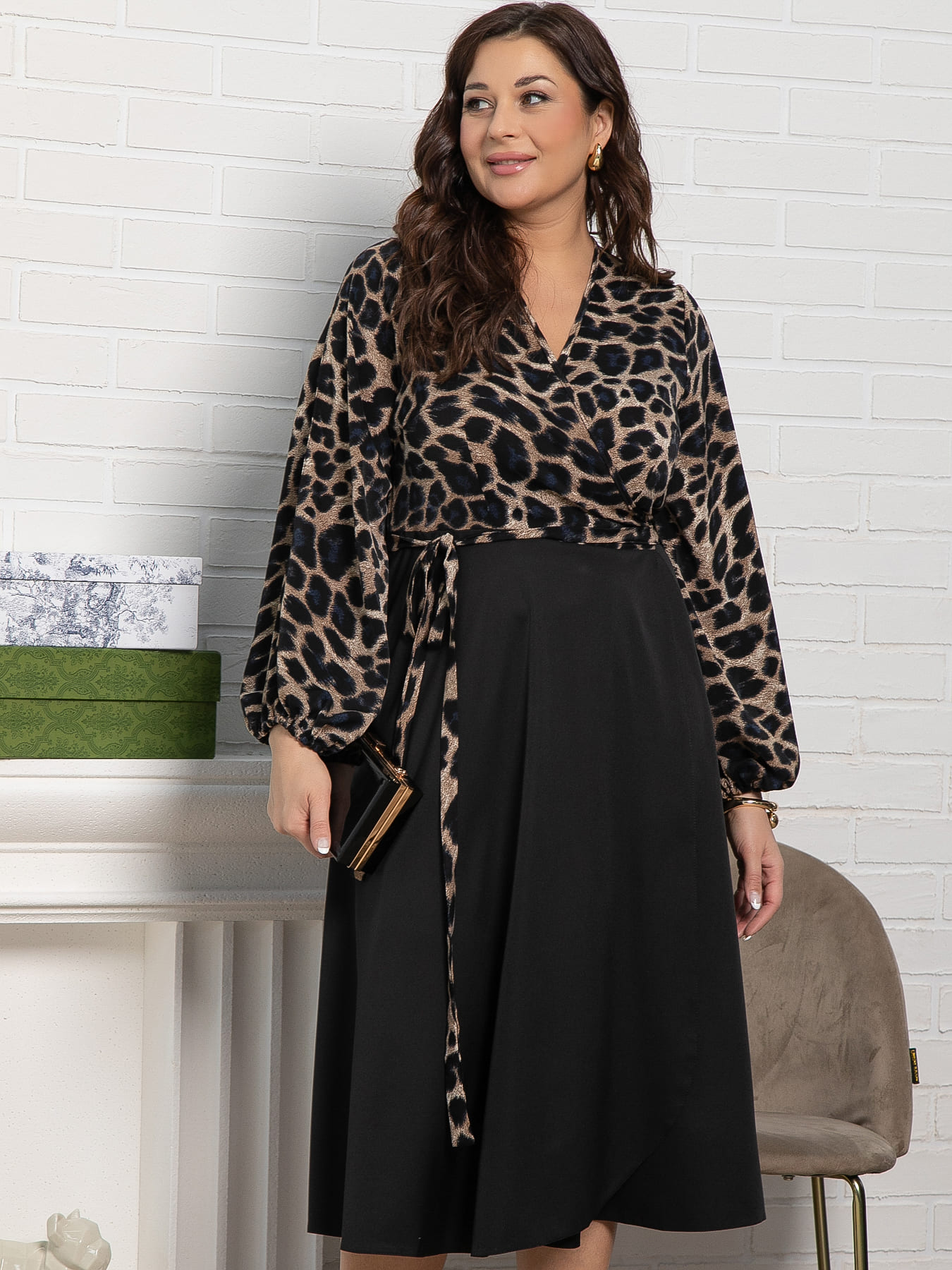 Платье Клеопатра (черное/лео) П15226-13М