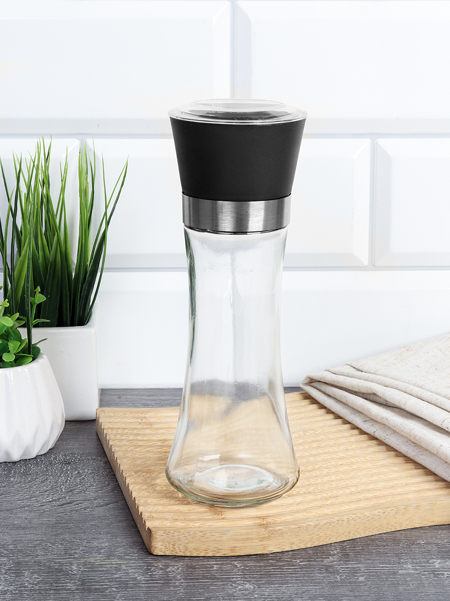 Мельница для специй и соли 19 см с крышкой/ W-457-B /уп 80/ Черная