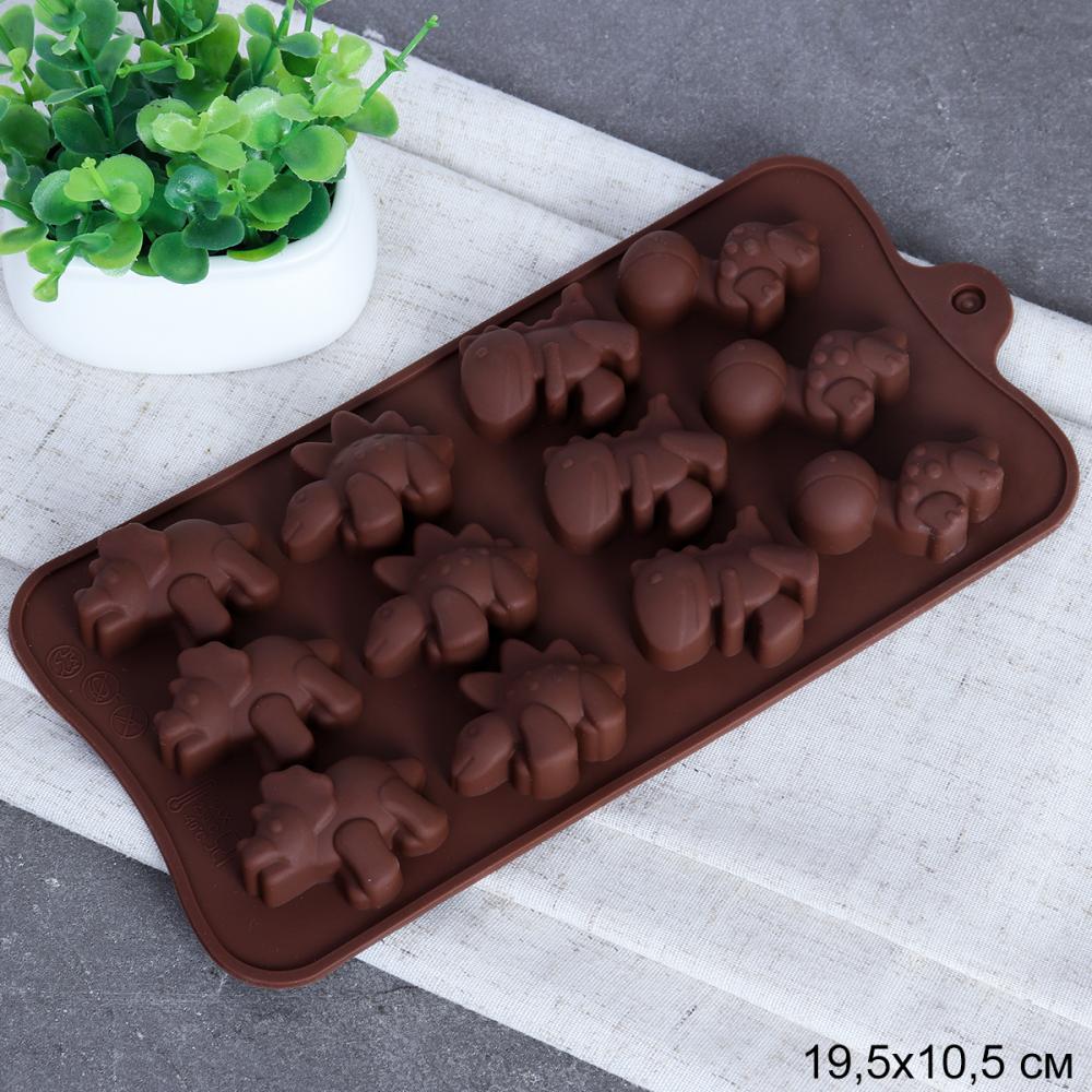 Форма для конфет мармелада и льда 12 ячеек силиконовая Динозавры / HL-201 /уп 300/ 22,5*10,7*1,5 см/ *