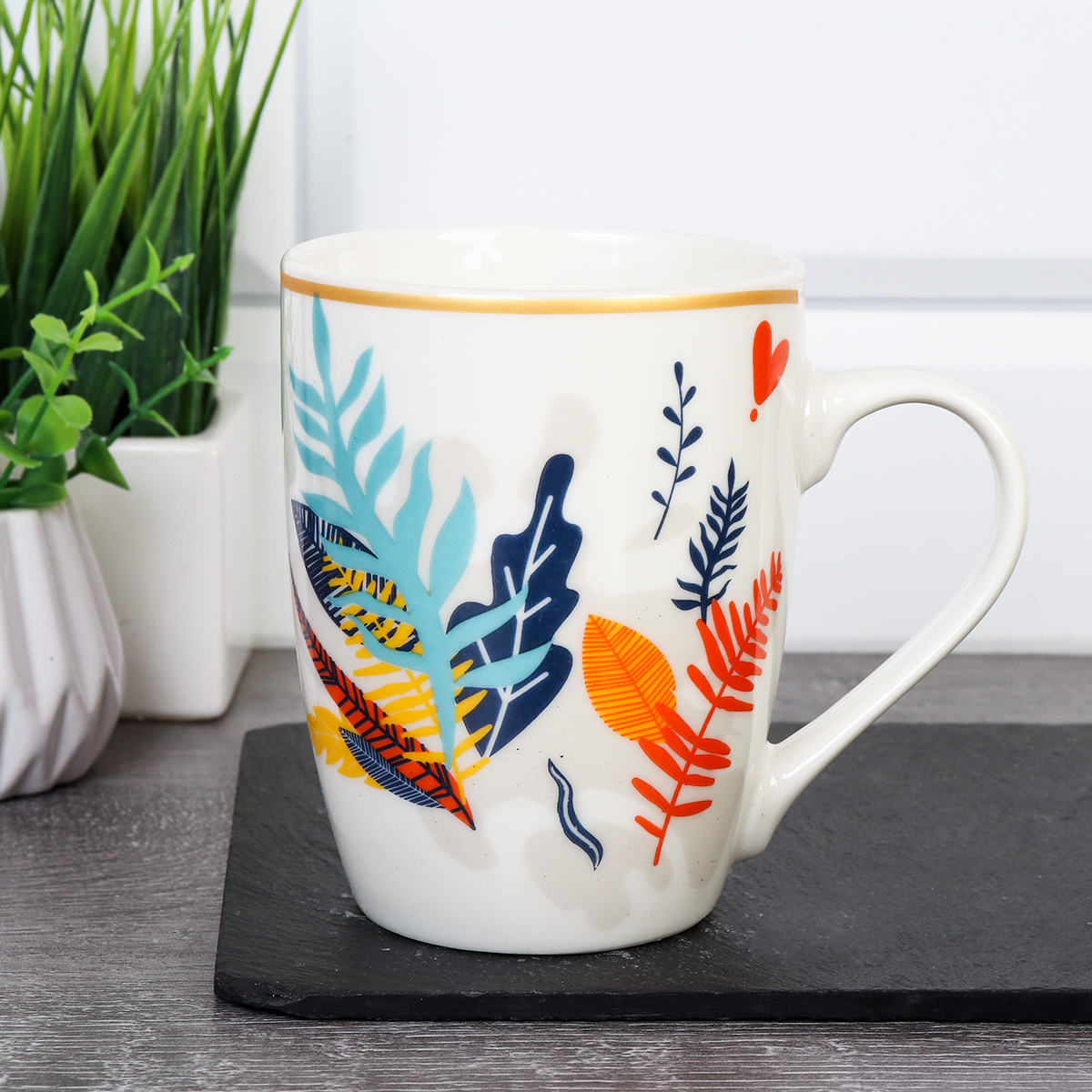 Кружка 350 мл Листья / G916 /уп 72/ микс 4