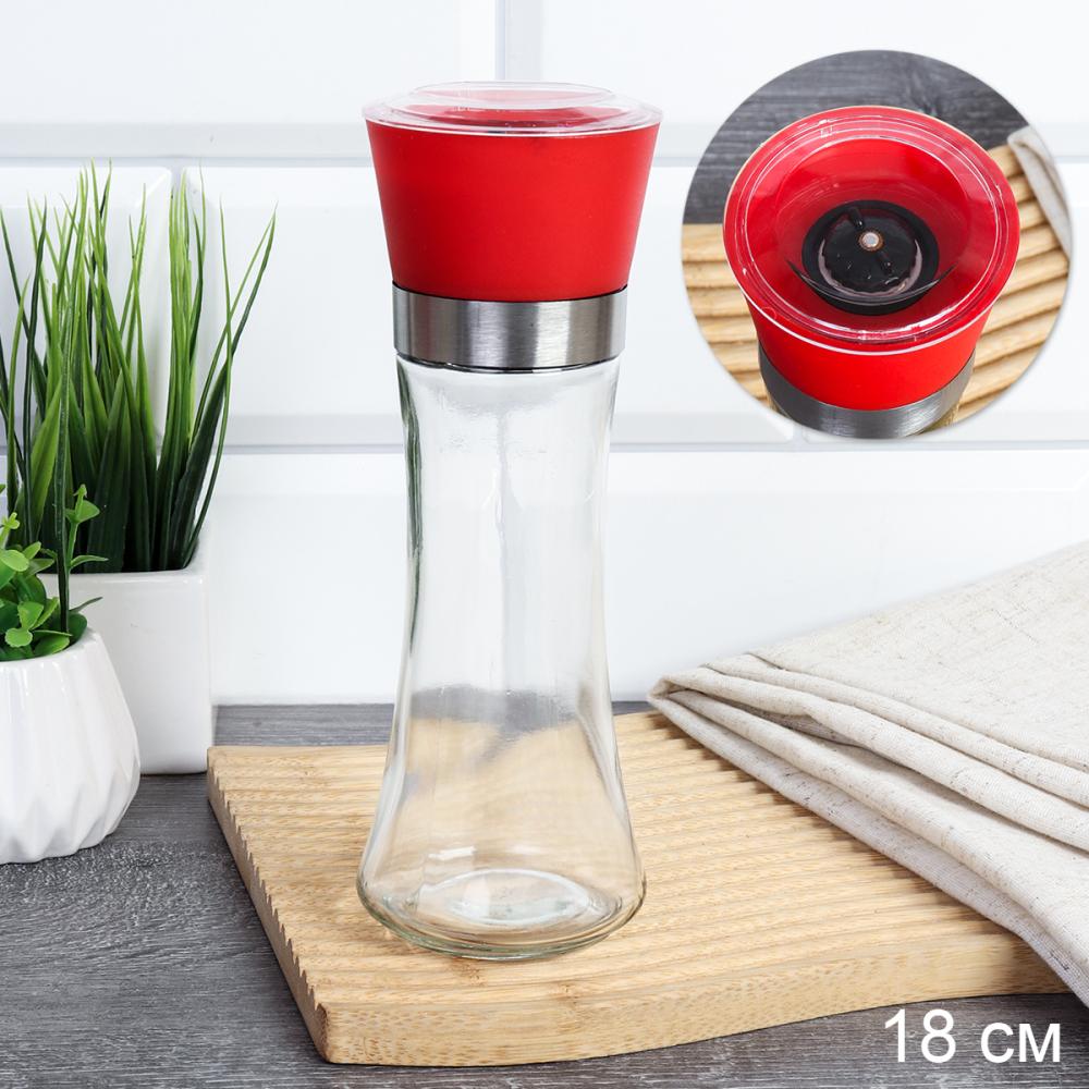 Мельница для специй и соли 19 см с крышкой/ W-457-R /уп 80/ Красная
