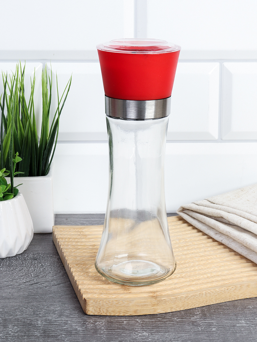 Мельница для специй и соли 19 см с крышкой/ W-457-R /уп 80/ Красная