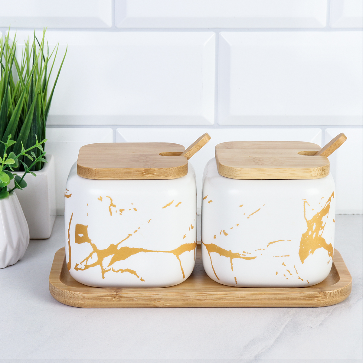 Набор для специй 2 предмета с ложкой 400 мл / CF394-1 /уп 36/ на подставке