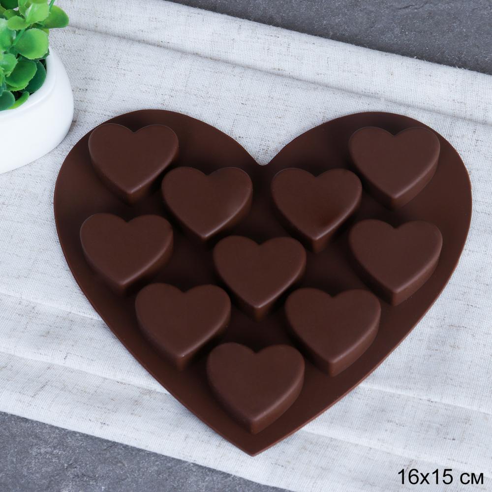 Форма для конфет мармелада и льда 10 ячеек силиконовая Сердце / R-113 /уп 120/ 16*15/