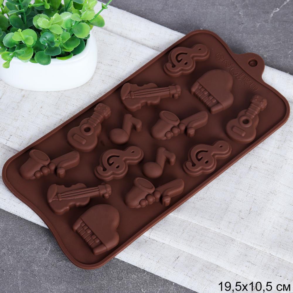 Форма для конфет мармелада и льда 14 ячеек силиконовая Муз инструменты / HL-205 /уп 300/ 21*10,3*1,7 см/ *