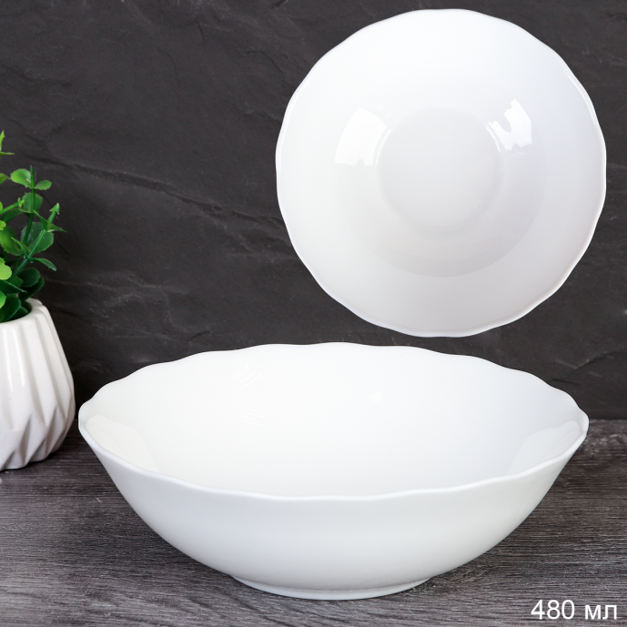 Салатник 480 мл 155 мм тарелка глубокая белая TW-60 (WHITE) /уп 6/72/