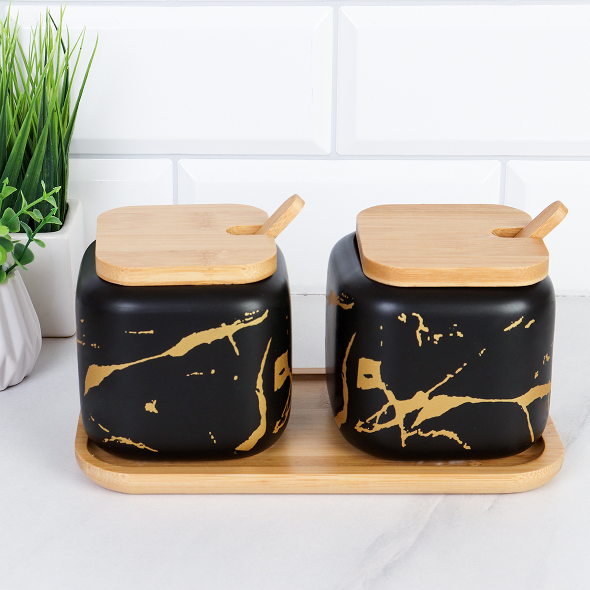 Набор для специй 2 предмета с ложкой 400 мл / CF395-1 /уп 36/ на подставке