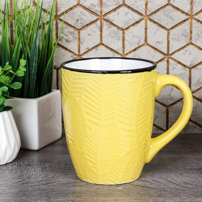 Кружка 400 мл Ветка фактурная Желтый / А-454 /уп 48/ ПРОМО АКЦИЯ