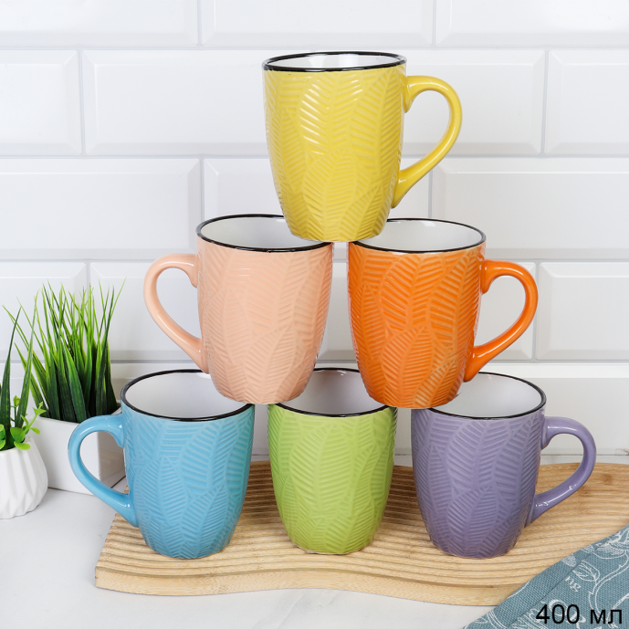 Кружка 400 мл Ветка фактурная Голубой / А-454 /уп 48/ ПРОМО АКЦИЯ