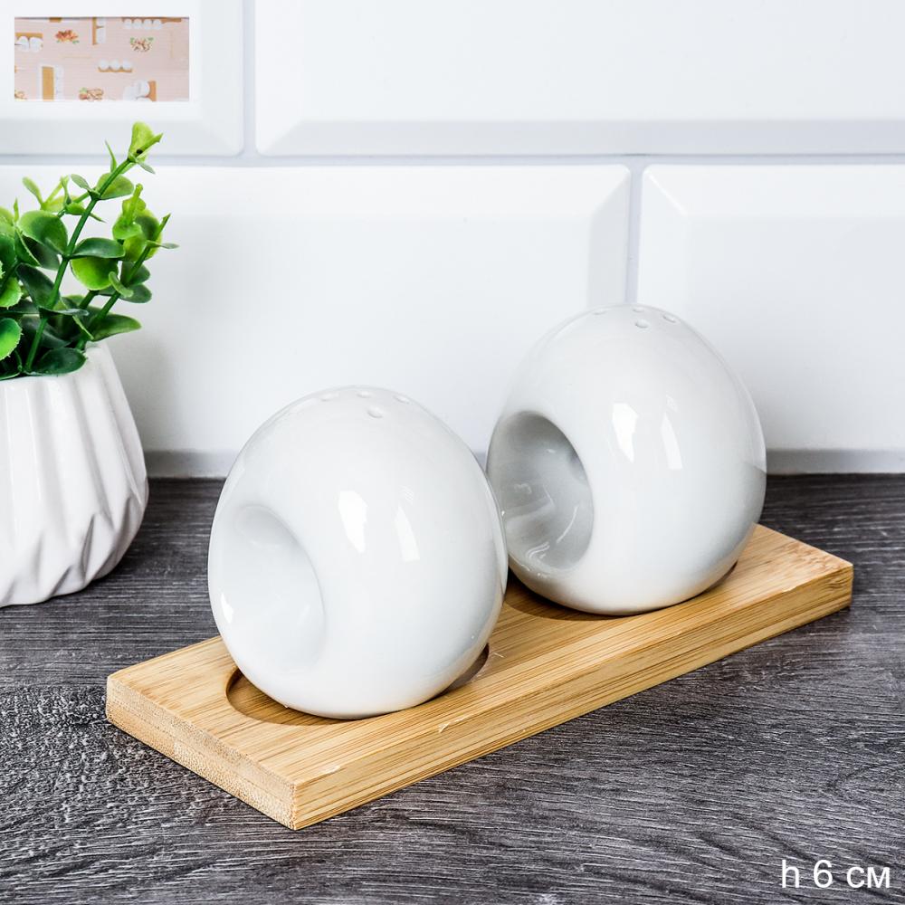 Набор для специй 2 предмета Яйцо / NS239 /уп 80/ на деревянной подставке