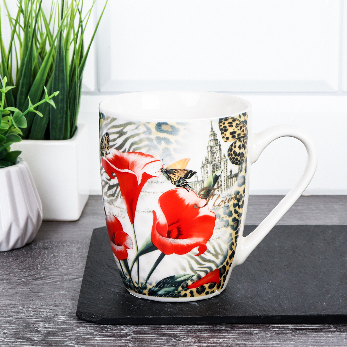 Кружка 350 мл Цветы / K5037 /уп 72/ ПРОМО АКЦИЯ