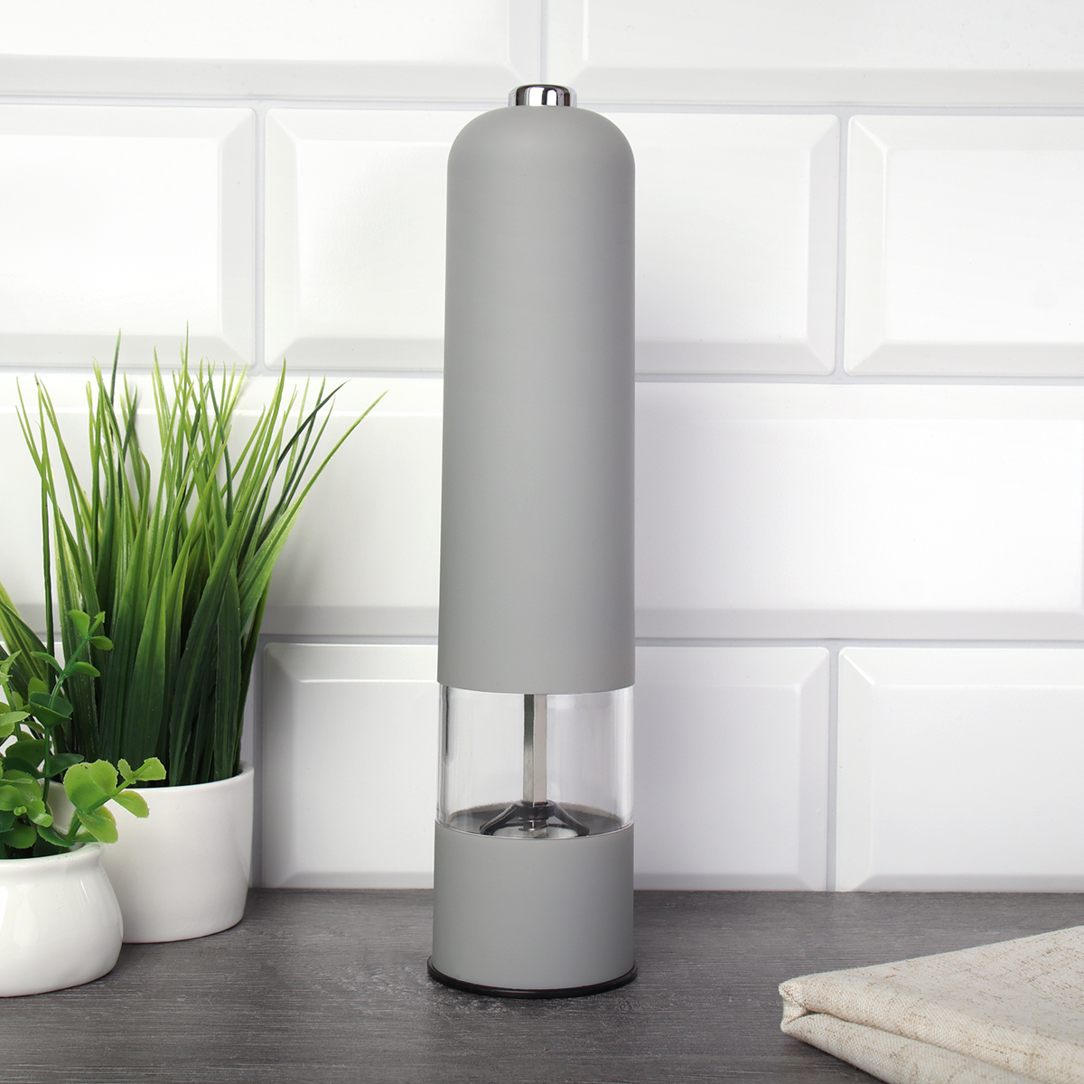 Мельница для специй и соли 22 см электрическая Soft Touch / BD-35691 /уп 50/ серая