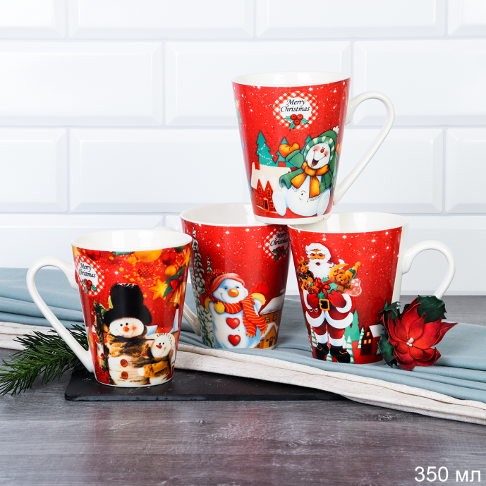 Кружка 4 штуки на металлстенде 350 мл / 538A /кружка новогодняя/ в гофрокоробе/ АКЦИЯ