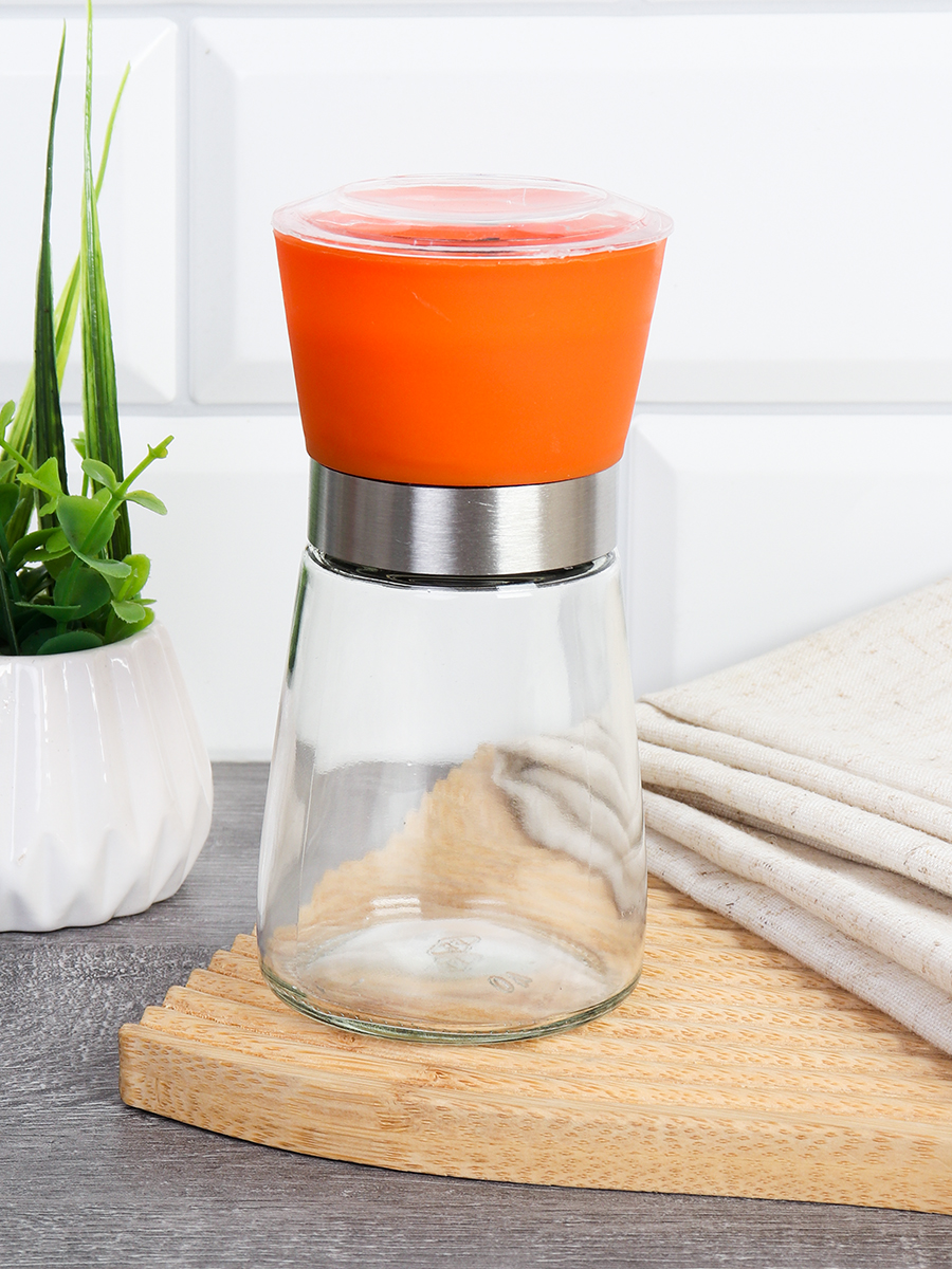 Мельница для специй и соли 13 см с крышкой/ W-456-O /уп 80/ Оранжевая