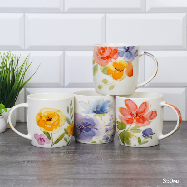 Кружка 350 мл Цветы Акварель / D674 /уп 72/ ПРОМО АКЦИЯ