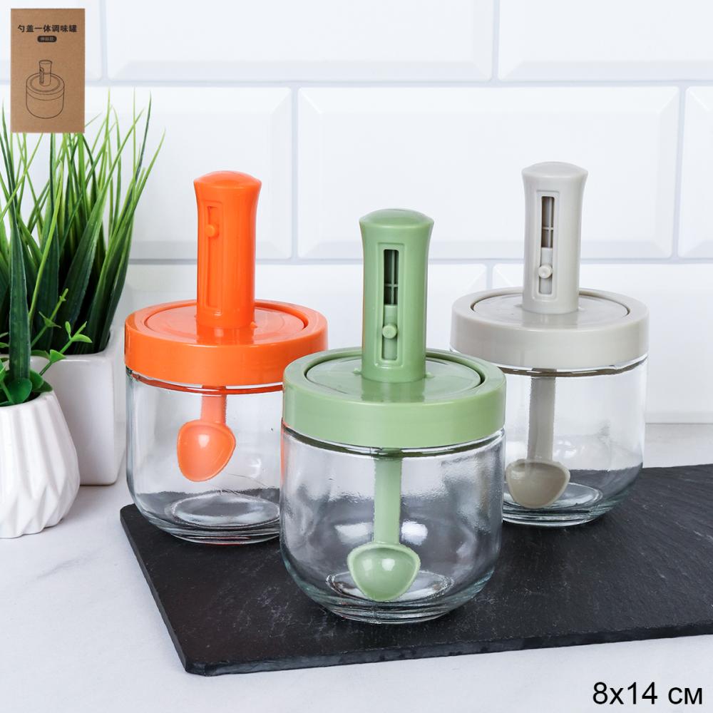 Емкость для специй с мерной ложкой/ стекло/пластик / L-116 /уп 90/ ПРОМО АКЦИЯ