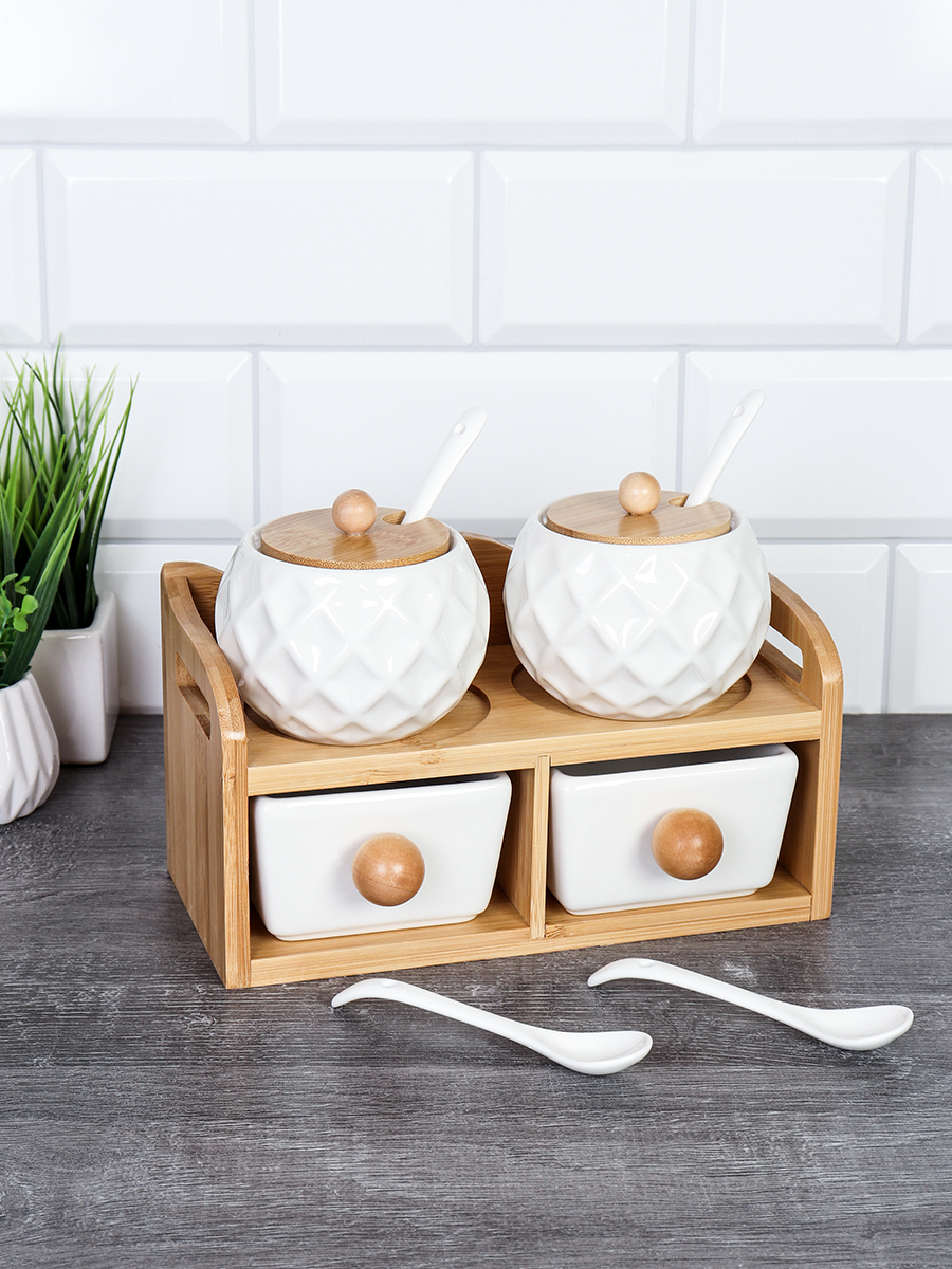 Набор для специй 4 предмета 250 мл с ложками / CF139 /уп 15/ на подставке