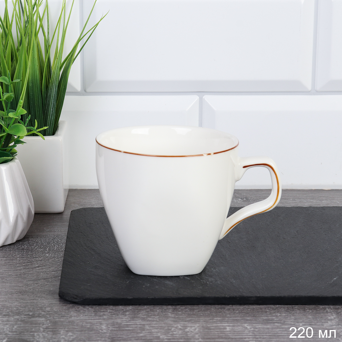 Кружка 220 мл квадратная форма / TC08L-12G /костяной фарфор/2 СОРТ
