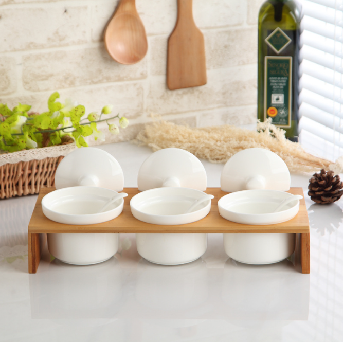 Набор для специй 3 предмета 200 мл с ложкой / IFY153 /уп 24/ на деревянной подставке