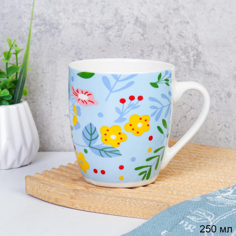 Кружка 250 мл Цветы Голубая / S2011 /уп 96/