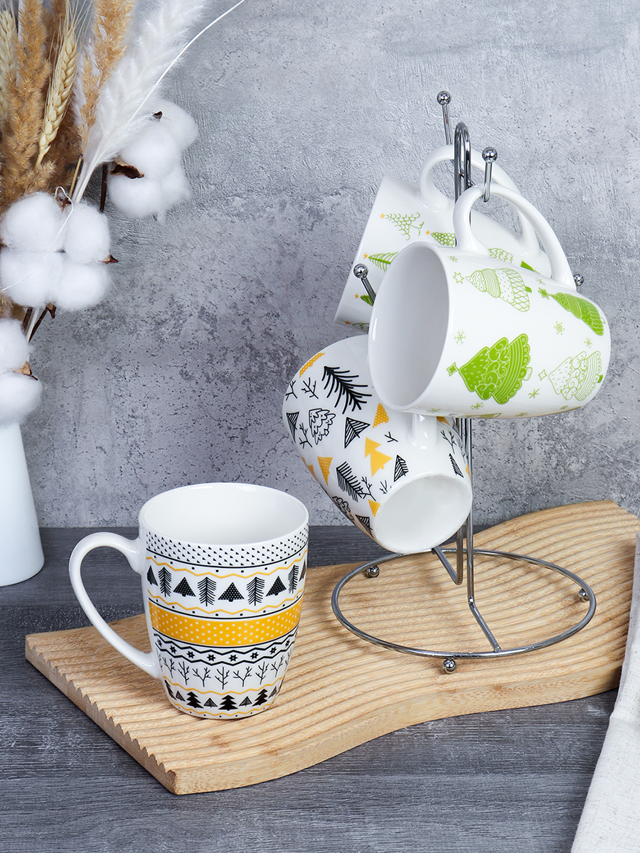 Кружка 4 штуки на металлстенде 380 мл / MN-041 /кружка новогодняя/ в гофрокоробе/ АКЦИЯ