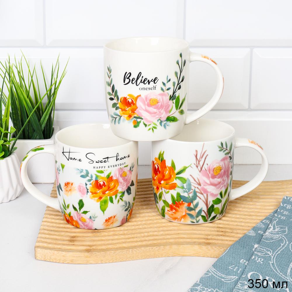 Кружка 350 мл Цветы / D274 /уп 72/ ПРОМО АКЦИЯ