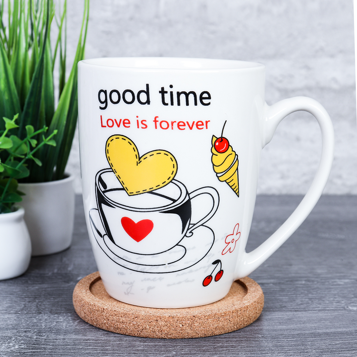 Кружка 380 мл Кофе Любовь с подставкой под горячее / F258 / в подарочной коробке PVS/АКЦИЯ