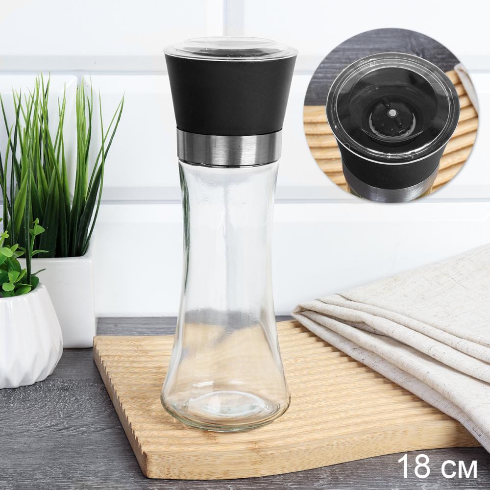 Мельница для специй и соли 19 см с крышкой/ W-457-B /уп 80/ Черная