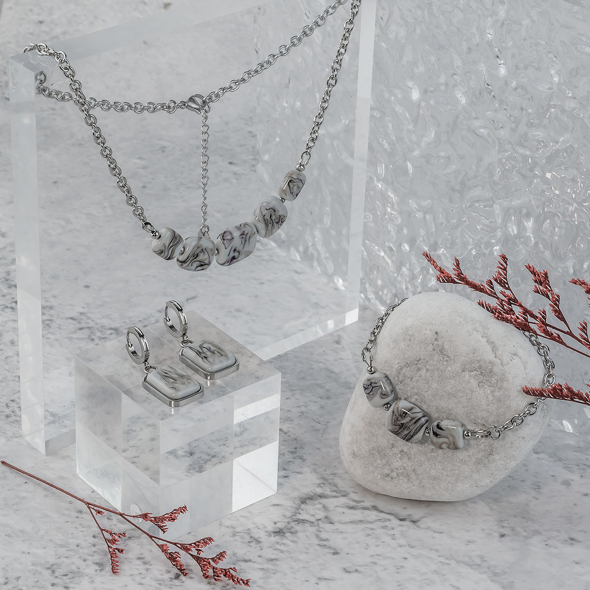 Серьги из муранского стекла GREY CUT LC3472