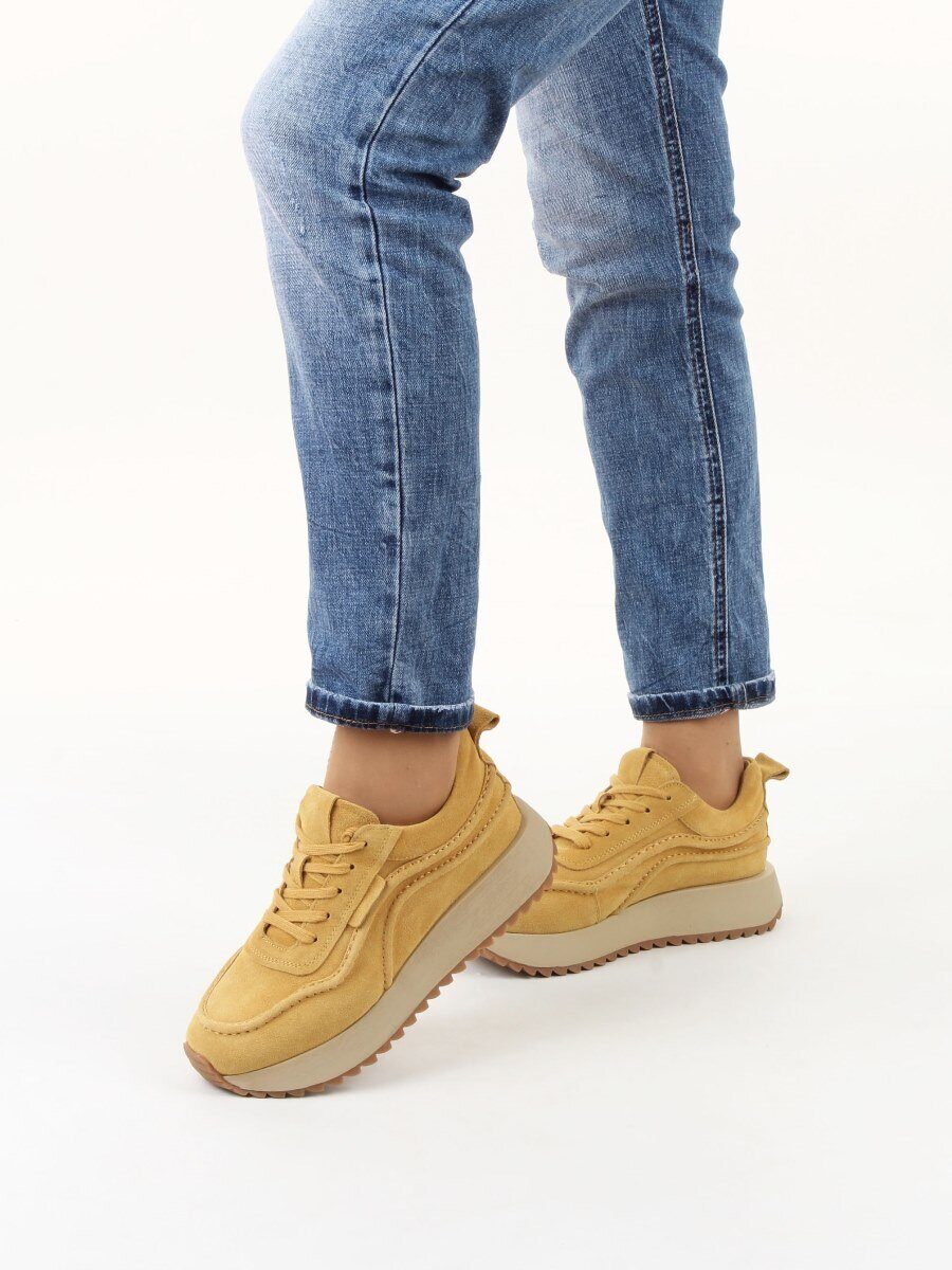 04-PDJ88-1 SAND Кроссовки демисезонные женские (натуральная замша, текстиль)