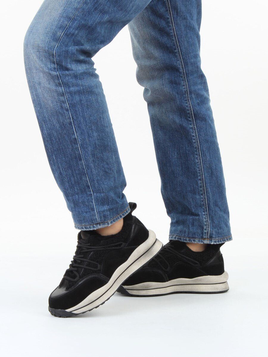 04-XKL23-138R BLACK Кроссовки утепленные женские (натуральная кожа, натуральная замша, байка)