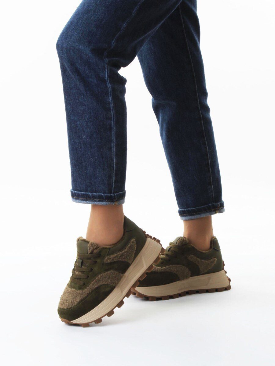 04-P118-2C GREEN Кроссовки демисезонные женские (натуральная замша, натуральная кожа, текстиль)
