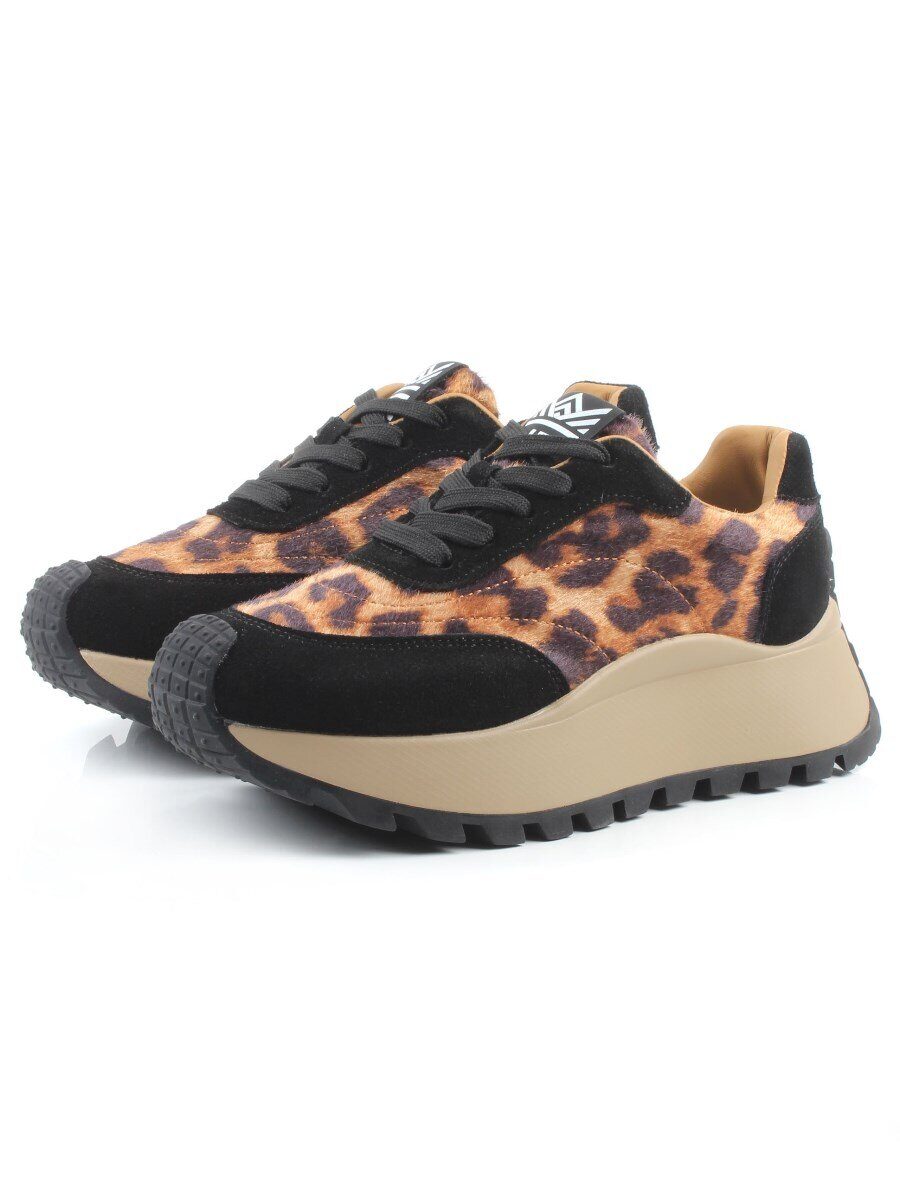 04-PDH362-1 BLACK/LEOPARD Кроссовки демисезонные женские (натуральная замша, натуральная кожа)