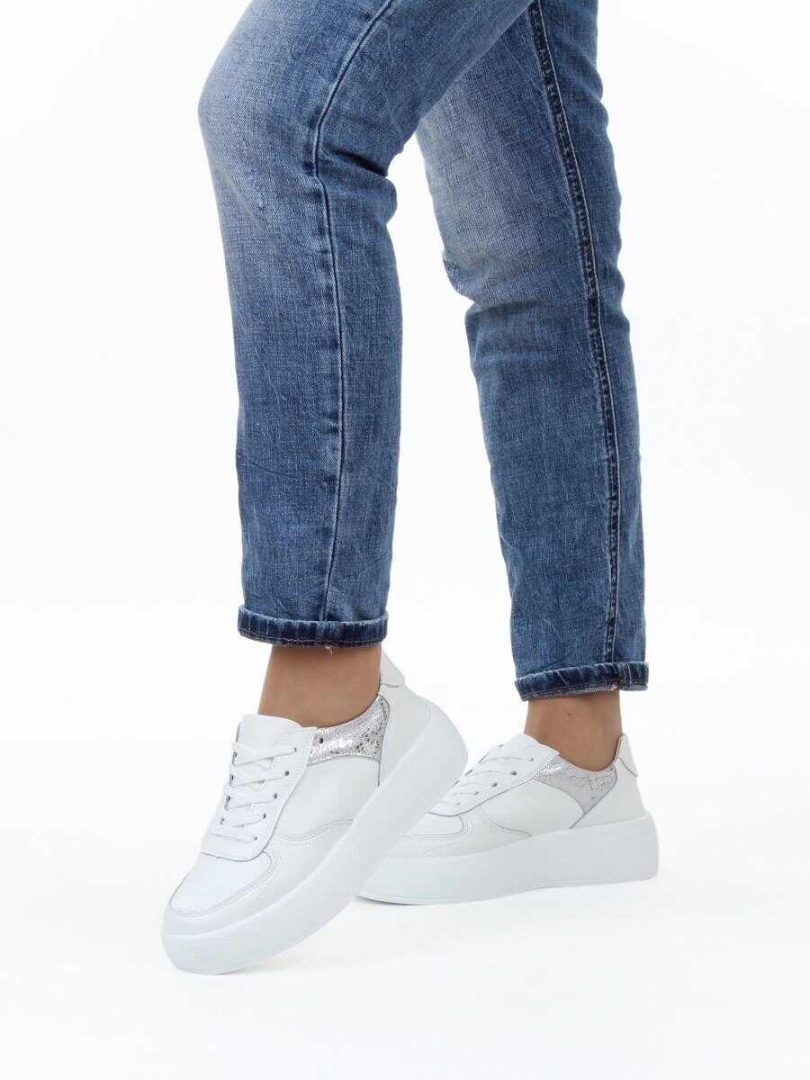 03-C140-9 WHITE Полуботинки спортивные женские (натуральная кожа)