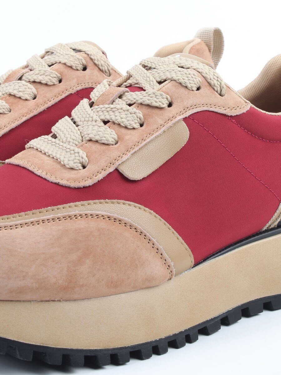 04-PDJ96-3 BEIGE/RED Кроссовки демисезонные женские (натуральная замша, натуральная кожа, текстиль)