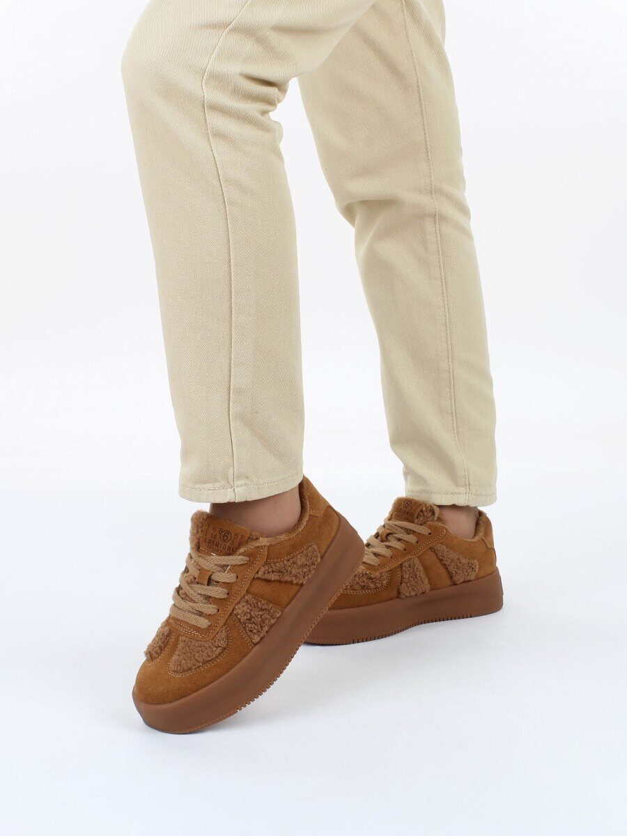 04-P133-2C BROWN Кроссовки демисезонные женские (натуральная замша, байка)