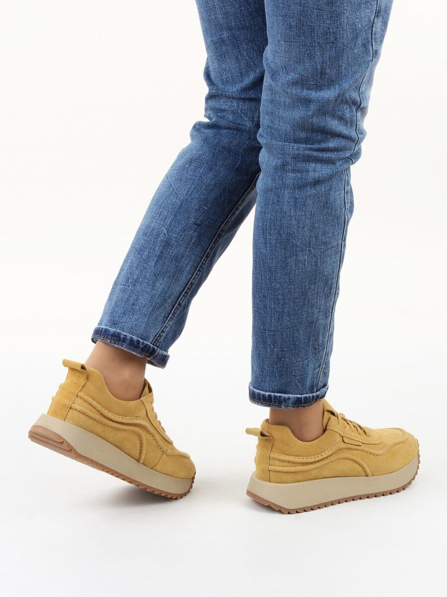 04-PDJ88-1 SAND Кроссовки демисезонные женские (натуральная замша, текстиль)