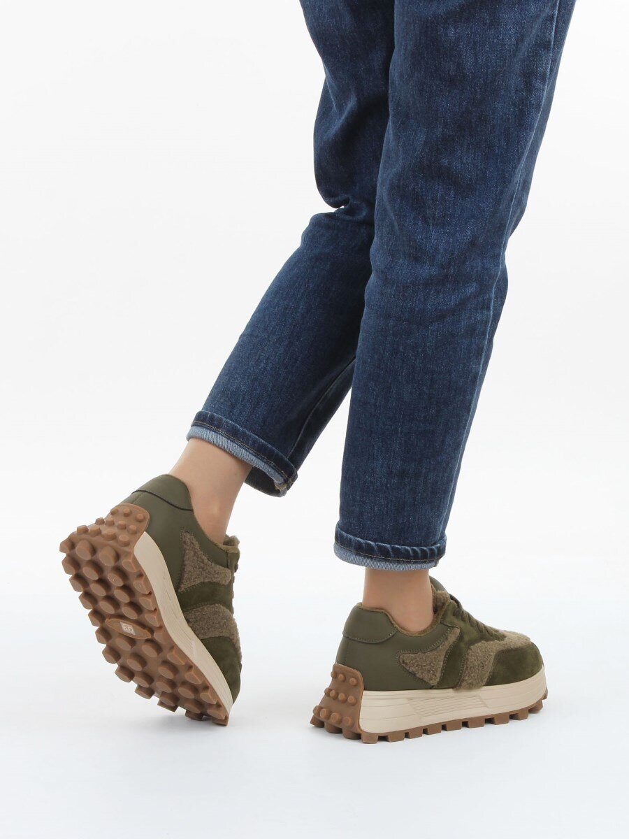04-P118-2C GREEN Кроссовки демисезонные женские (натуральная замша, натуральная кожа, текстиль)