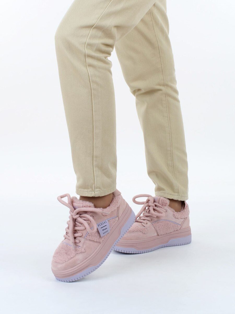 04-P124-2C PINK Кроссовки демисезонные женские (натуральная замша, искусственный мех)