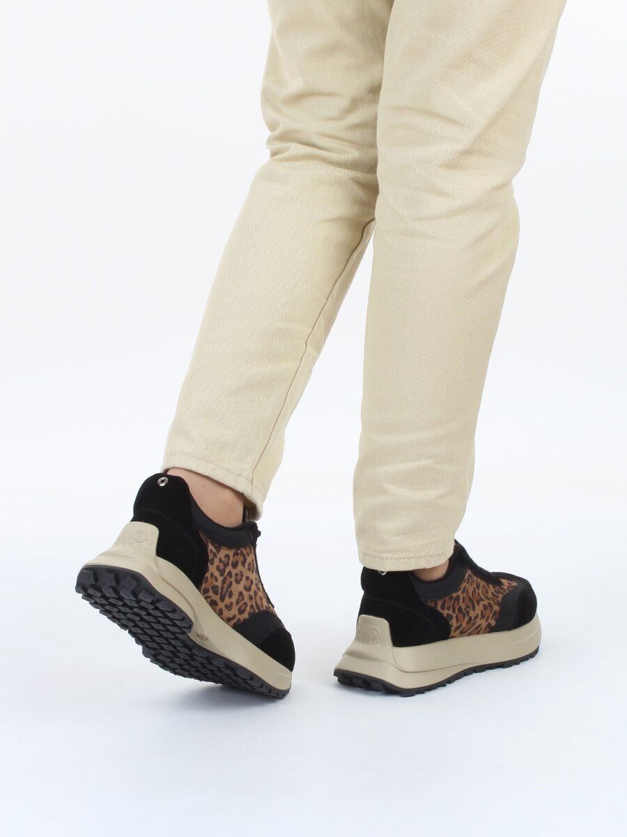 04-PCML24-1 BLACK/LEOPARD Кроссовки демисезонные женские (натуральная замша, натуральная кожа, байка)
