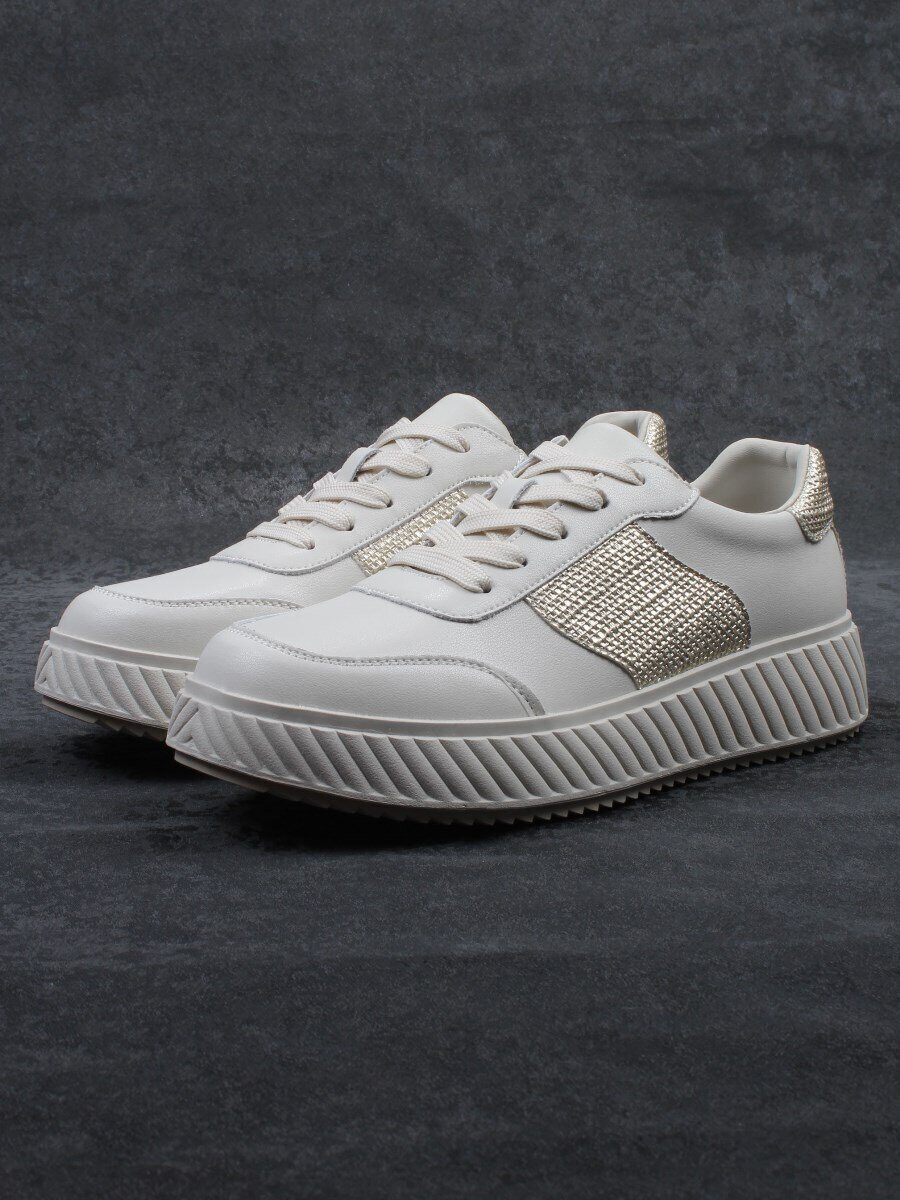 03-A1018-2 LT. BEIGE/GOLD Кроссовки женские (натуральная кожа)