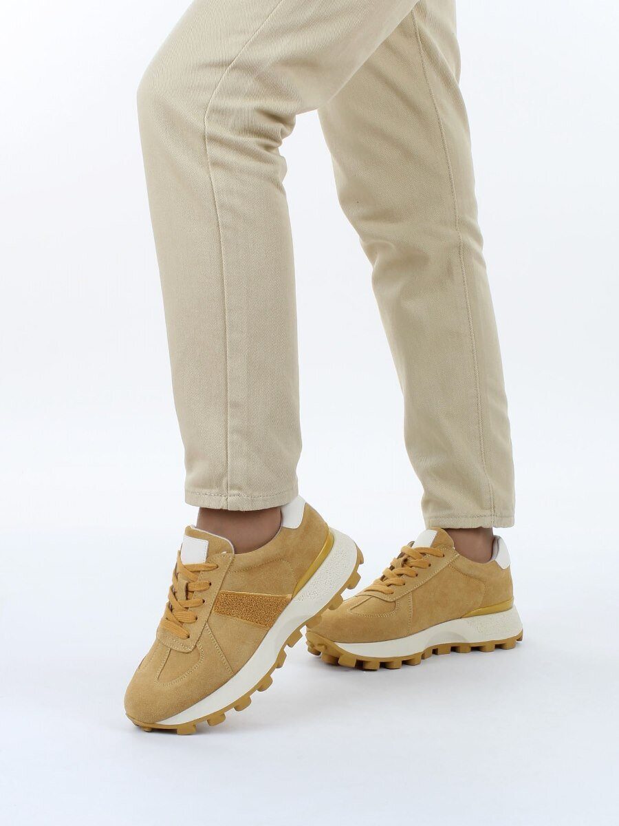 04-PCJ98-5 SAND Кроссовки демисезонные женские (натуральная замша, текстиль)