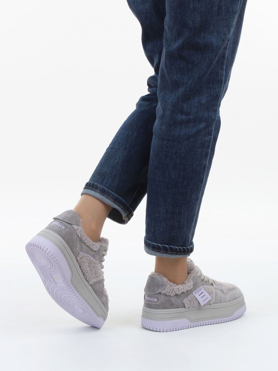 04-P124-3C GRAY Кроссовки демисезонные женские (натуральная замша, искусственный мех)