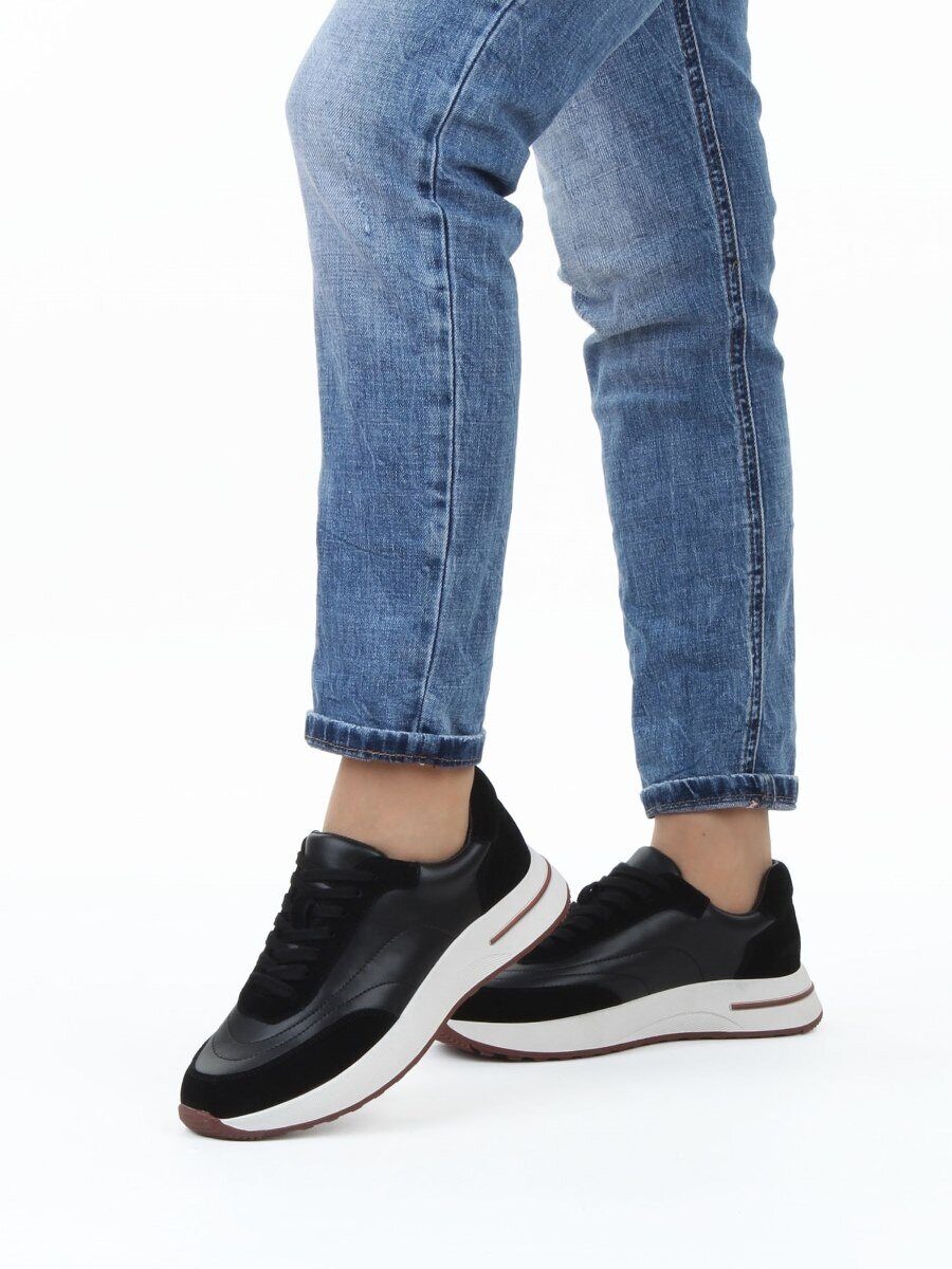 03-A9042-1 BLACK Кроссовки женские (натуральная кожа, натуральная замша)