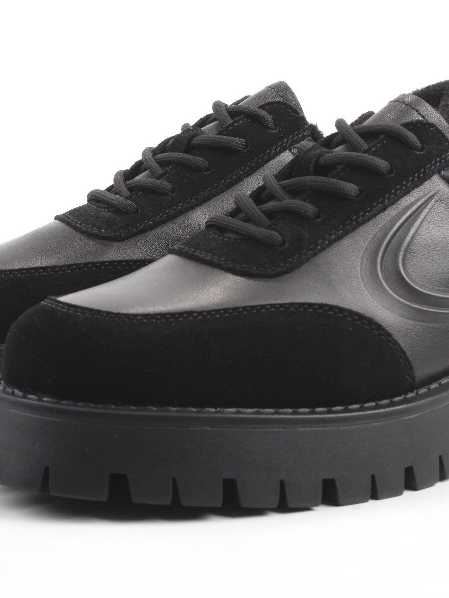 03-XKL23-169R BLACK Полуботинки утепленные женские (натуральная кожа, натуральная замша, байка)