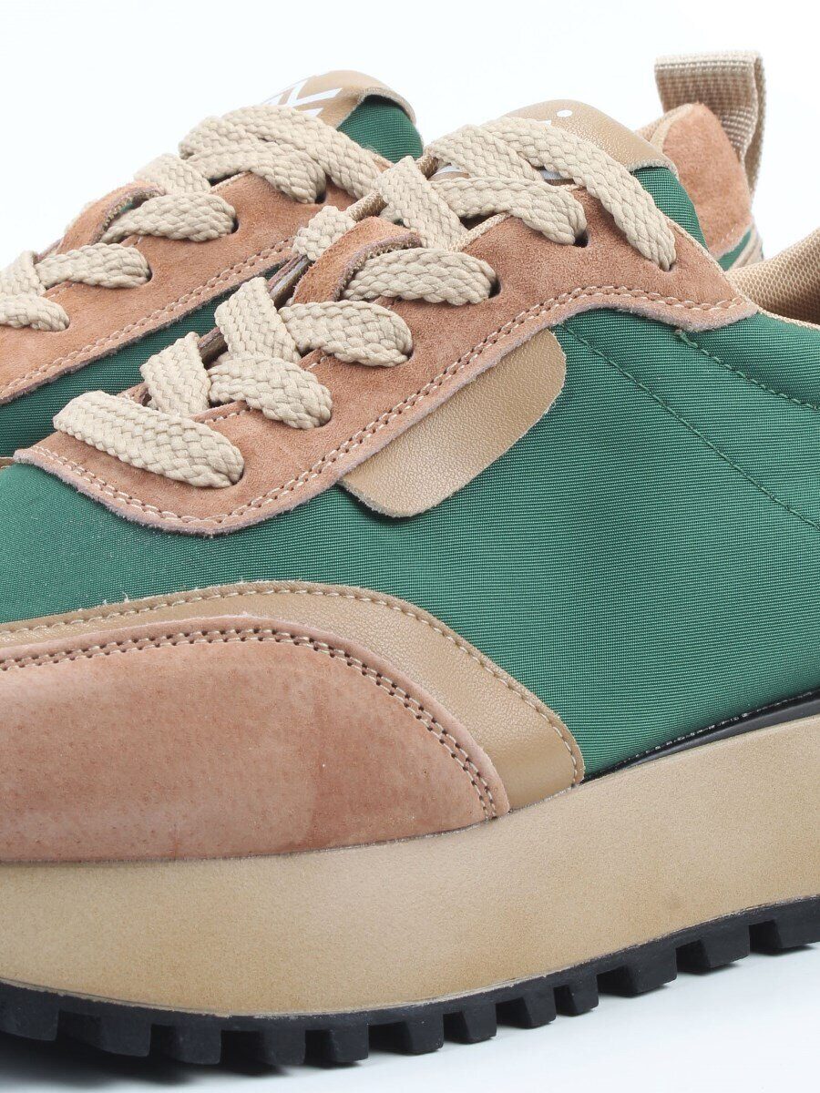 04-PDJ96-2 BEIGE/GREEN Кроссовки демисезонные женские (натуральная замша, натуральная кожа, текстиль)