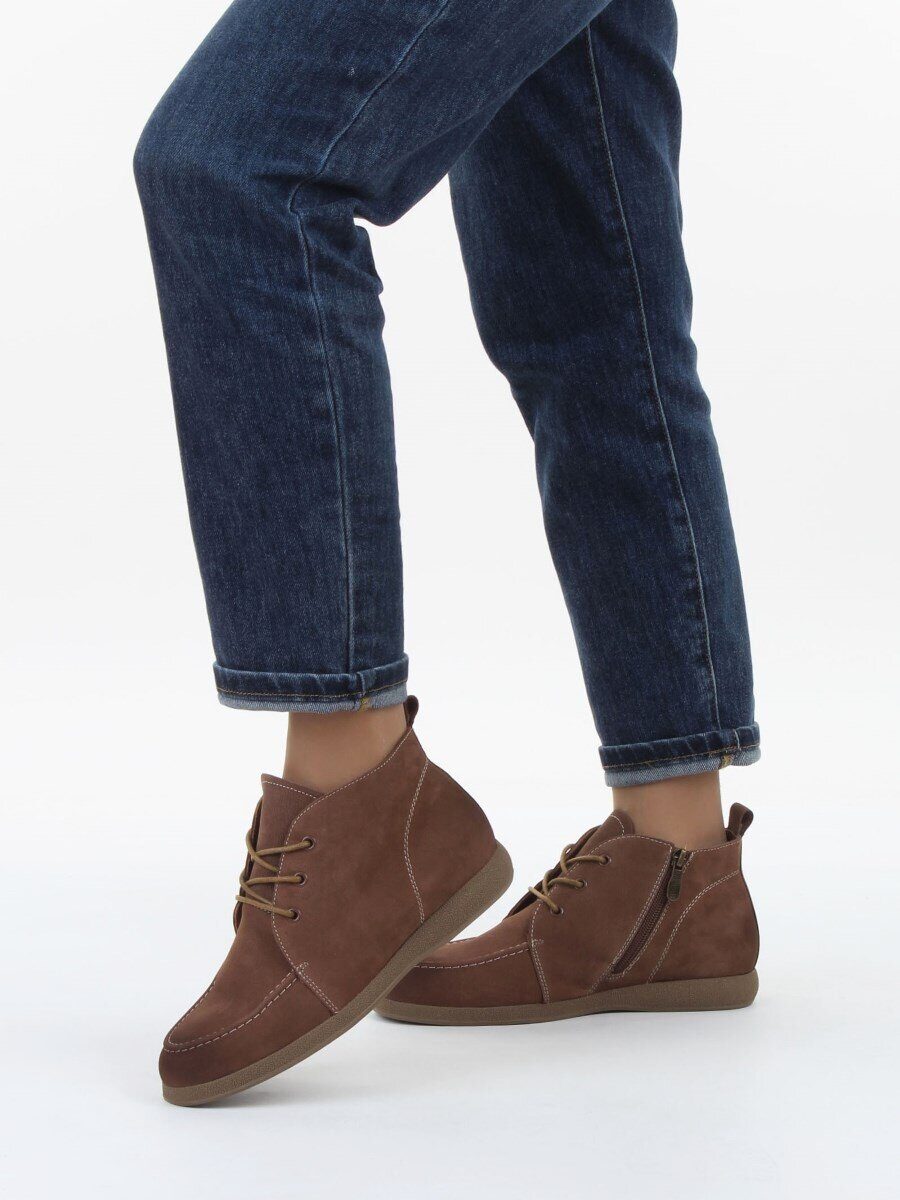 01-S77-99 BROWN Ботинки демисезонные женские (натуральная замша, байка)