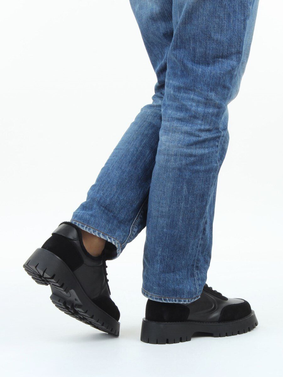 03-XKL23-169R BLACK Полуботинки утепленные женские (натуральная кожа, натуральная замша, байка)