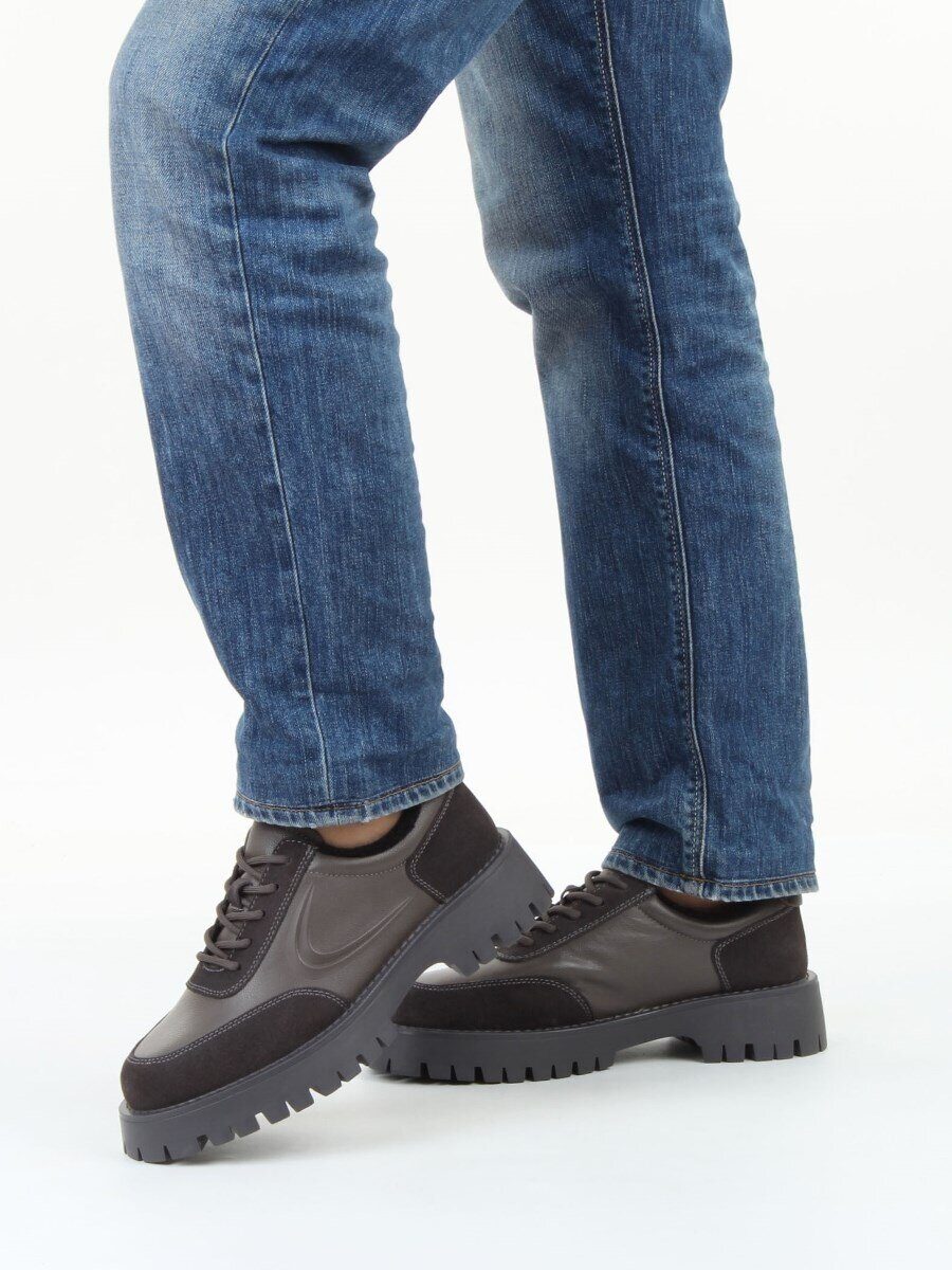 03-XKL23-171R DK.GRAY Полуботинки утепленные женские (натуральная кожа, натуральная замша, байка)