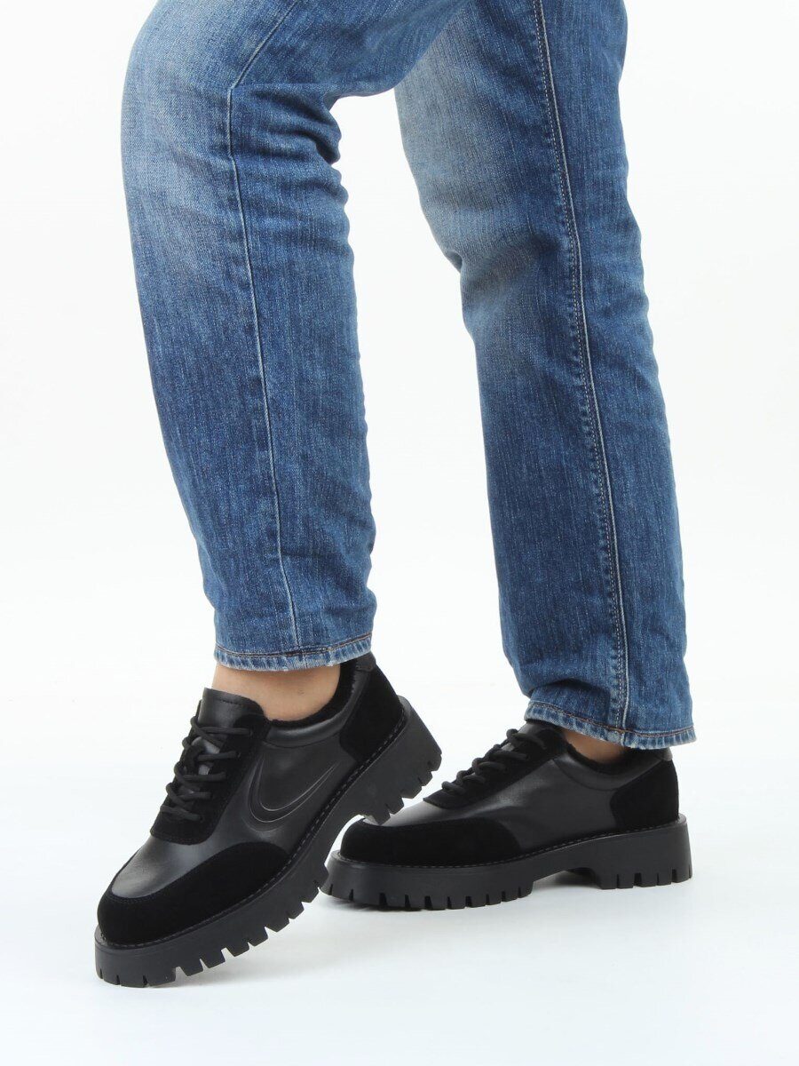 03-XKL23-169R BLACK Полуботинки утепленные женские (натуральная кожа, натуральная замша, байка)